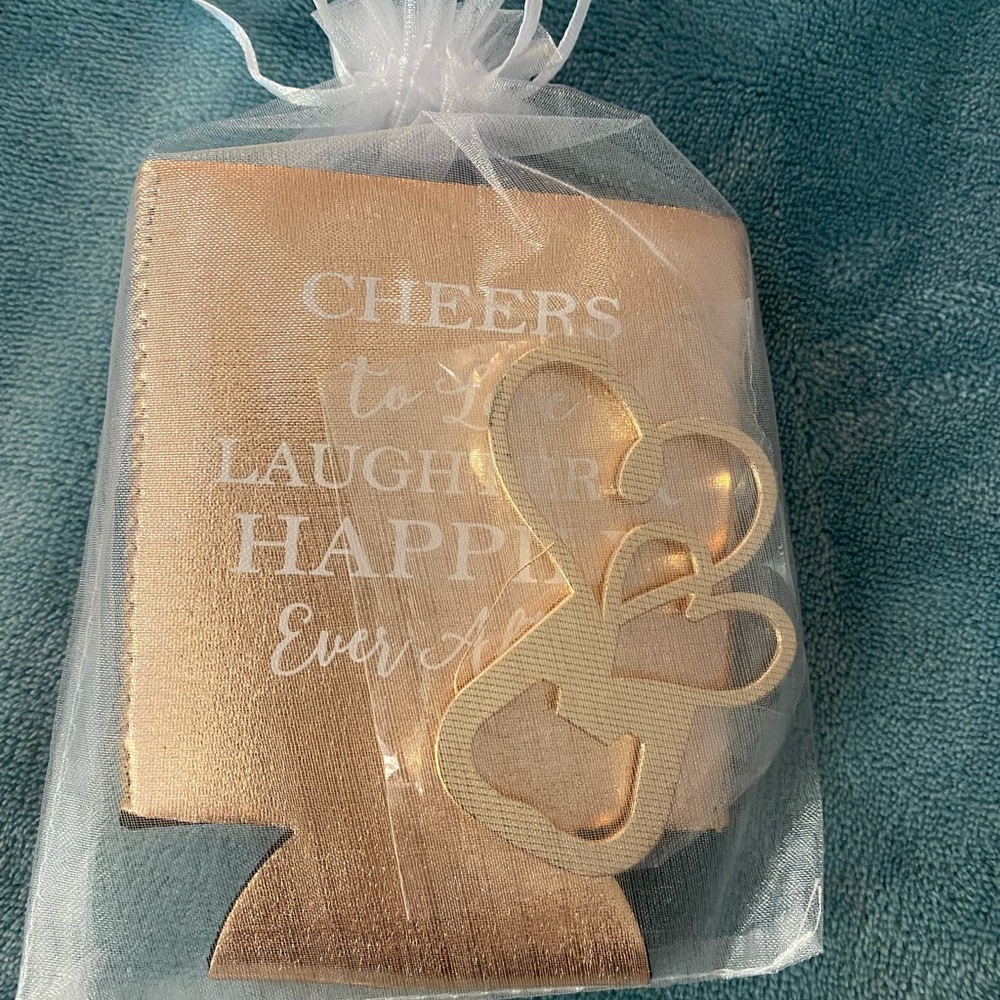 Rose gold drink cozy and bottle opener BRIDAL NWOT
